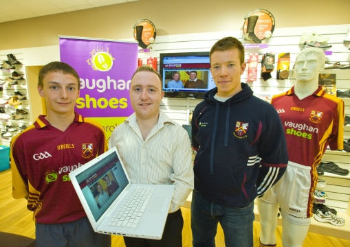 2011 Off the Pitch James Quinn (Ballinrobe minor), Kevin Loftus (website designer and CEO, easysale.ie) and Donal Vaughan (Ballinrobe senior captain) are pictured at the launch of the new Ballinrobe GAA club website at Vaughan's Shoes, club sponsors, last week. The website can be accessed at www.ballinrobegaaclub.com
Pic: Michael Donnelly