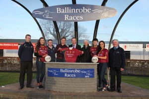 Ballinrobe Race Committee presenting Team Jerseays to the Ballinrobe Senior Football Team:Left to right:Donal McCormack(Club Secretary), Aisling Duffy, Declan Corcoran(Club Chairman), Donnie Vaughan(Team member and Mayo Player), Racecourse Manager John Flannelly, Race Committee Chairman John Staunton, Kevin Quinn (Team member), Leonie McGuigan(Catwalk Modeling Agency), Michael Joyce(Race Committee). Pic:Trish Forde.