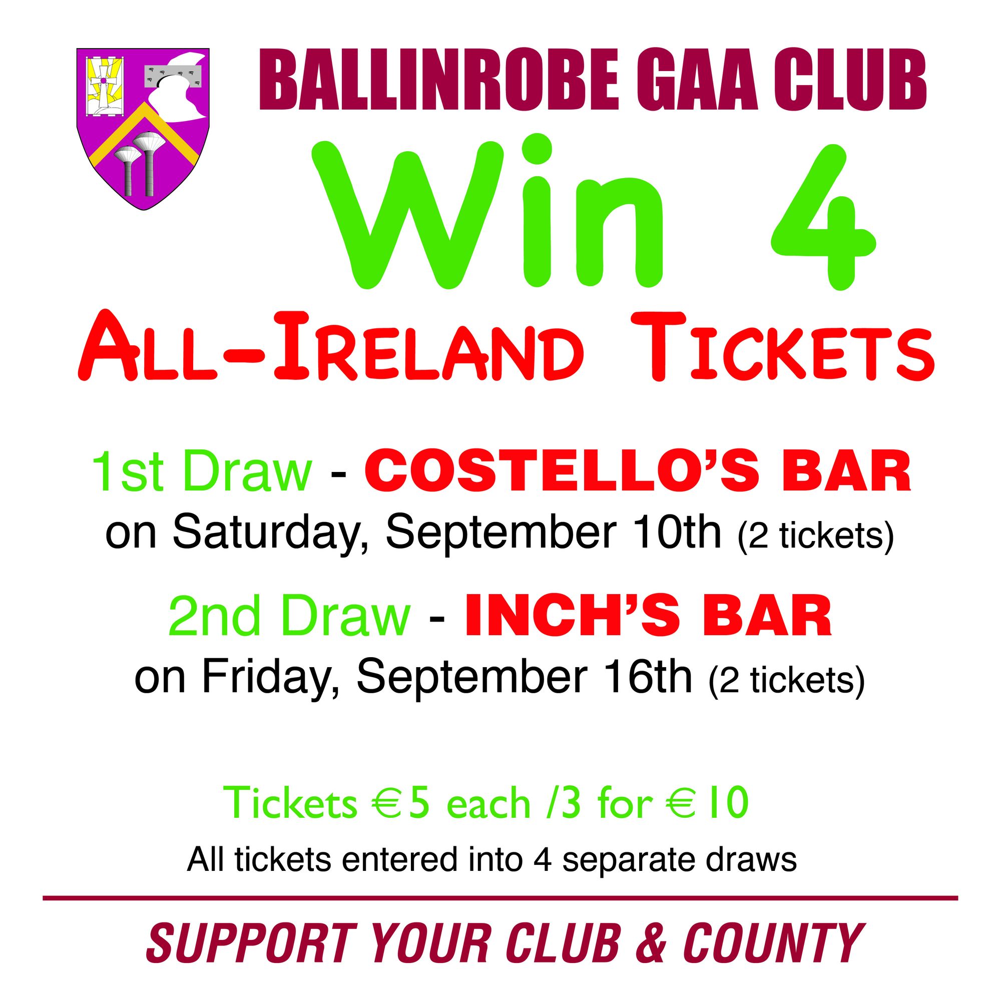 Tomorrow night (Sat.) – we give away first pair of All-Ireland final  tickets in Costello's Bar
