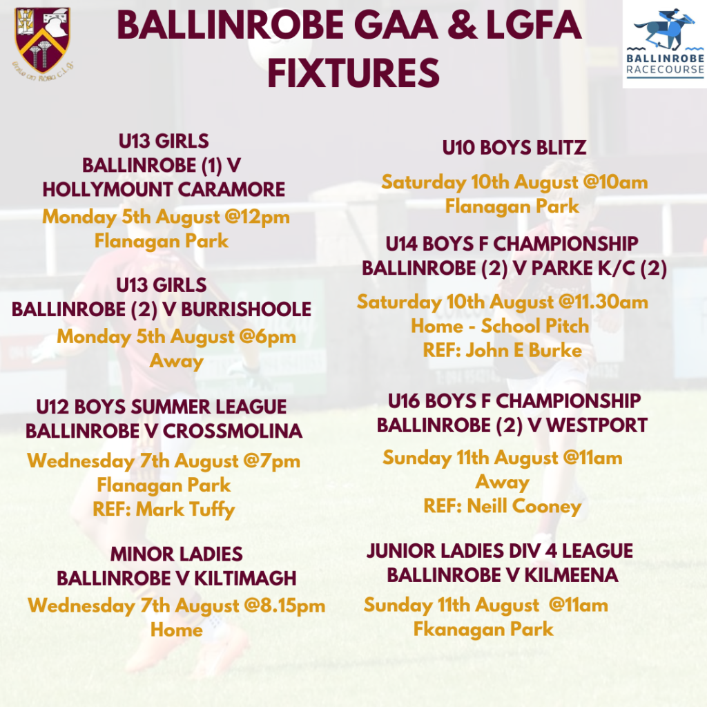 Fixtures week 5th aug 2024